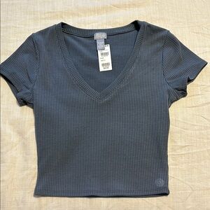 Urban Outfitters Dark Gray Ribbed V-Neck Top